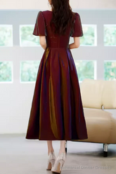 A Line Square Party Dress Knee Length Burgundy Prom Dress